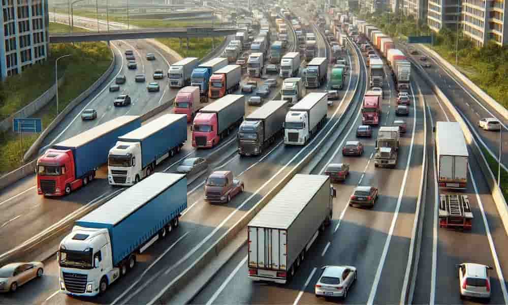 Varios camiones en una autopista